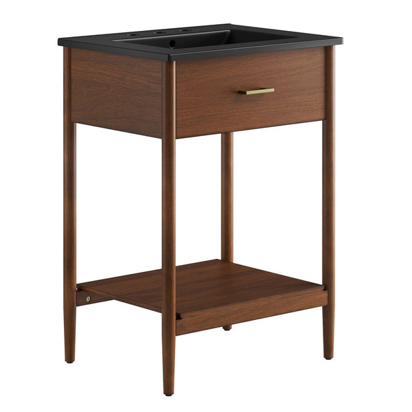 Modway Furniture Zaire 24" Bathroom Vanity by Modway - Mid-Century Modern Design with Open Shelving and Stability Walnut Black EEI-6661-WAL-BLK