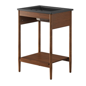 Modway Furniture Zaire 24" Bathroom Vanity by Modway - Mid-Century Modern Design with Open Shelving and Stability Walnut Black EEI-6661-WAL-BLK