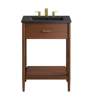 Modway Furniture Zaire 24" Bathroom Vanity by Modway - Mid-Century Modern Design with Open Shelving and Stability Walnut Black EEI-6661-WAL-BLK