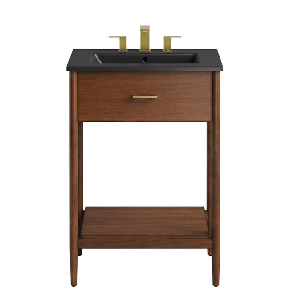 Modway Furniture Zaire 24" Bathroom Vanity by Modway - Mid-Century Modern Design with Open Shelving and Stability Walnut Black EEI-6661-WAL-BLK