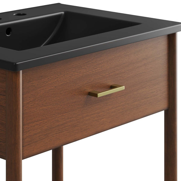 Modway Furniture Zaire 24" Bathroom Vanity by Modway - Mid-Century Modern Design with Open Shelving and Stability Walnut Black EEI-6661-WAL-BLK