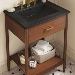 Modway Furniture Zaire 24" Bathroom Vanity by Modway - Mid-Century Modern Design with Open Shelving and Stability Walnut Black EEI-6661-WAL-BLK