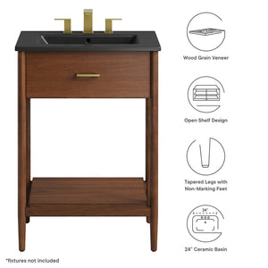 Modway Furniture Zaire 24" Bathroom Vanity by Modway - Mid-Century Modern Design with Open Shelving and Stability Walnut Black EEI-6661-WAL-BLK