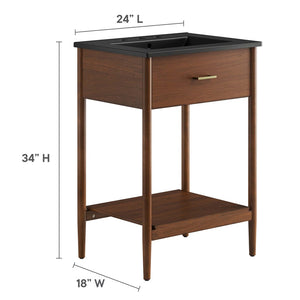Modway Furniture Zaire 24" Bathroom Vanity by Modway - Mid-Century Modern Design with Open Shelving and Stability Walnut Black EEI-6661-WAL-BLK
