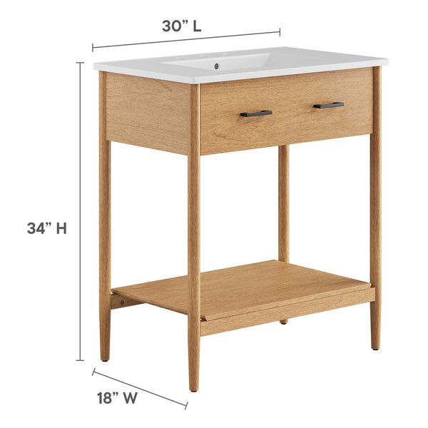Modway Furniture Zaire 30" Bathroom Vanity by Modway – Sleek Mid-Century Modern Design with Integrated Basin & Storage Natural White EEI-6662-NAT-WHI