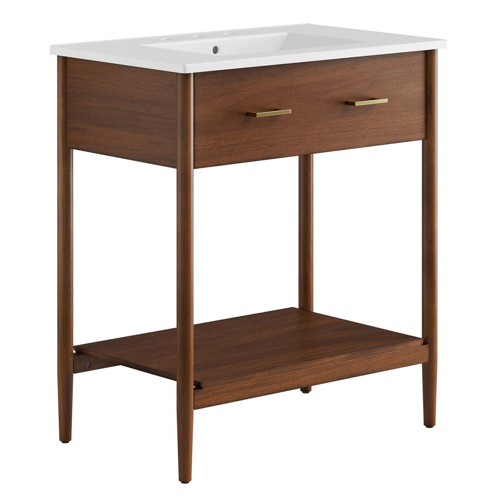 Modway Furniture Zaire 30" Bathroom Vanity by Modway – Sleek Mid-Century Modern Design with Integrated Basin & Storage Walnut White EEI-6662-WAL-WHI