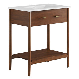 Modway Furniture Zaire 30" Bathroom Vanity by Modway – Sleek Mid-Century Modern Design with Integrated Basin & Storage Walnut White EEI-6662-WAL-WHI