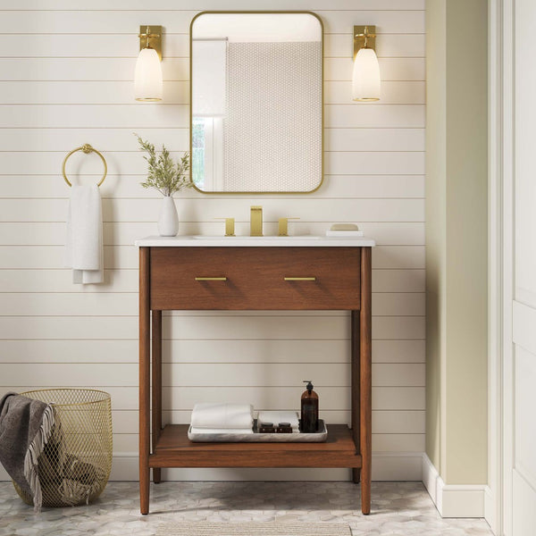 Modway Furniture Zaire 30" Bathroom Vanity by Modway – Sleek Mid-Century Modern Design with Integrated Basin & Storage Walnut White EEI-6662-WAL-WHI