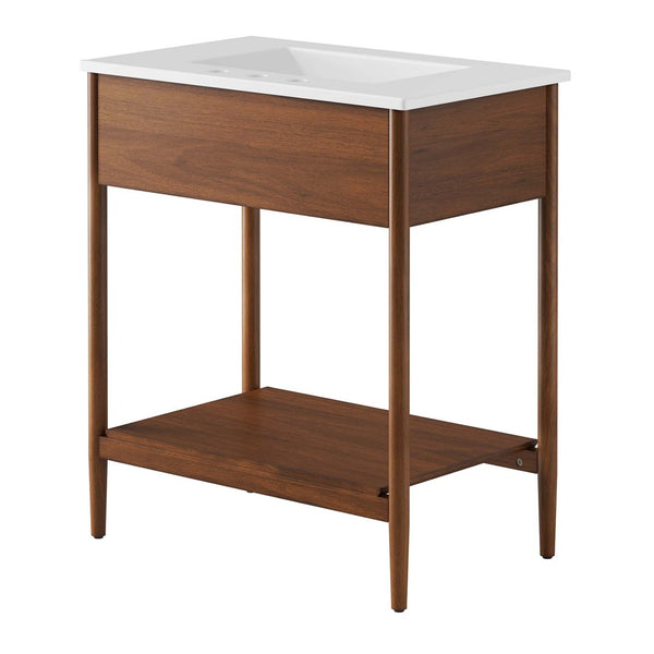 Modway Furniture Zaire 30" Bathroom Vanity by Modway – Sleek Mid-Century Modern Design with Integrated Basin & Storage Walnut White EEI-6662-WAL-WHI