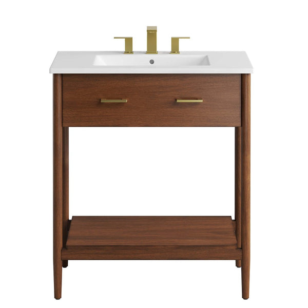 Modway Furniture Zaire 30" Bathroom Vanity by Modway – Sleek Mid-Century Modern Design with Integrated Basin & Storage Walnut White EEI-6662-WAL-WHI