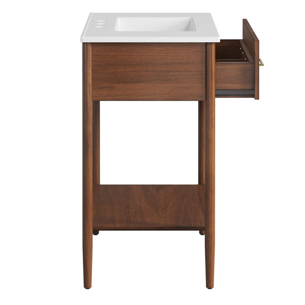 Modway Furniture Zaire 30" Bathroom Vanity by Modway – Sleek Mid-Century Modern Design with Integrated Basin & Storage Walnut White EEI-6662-WAL-WHI