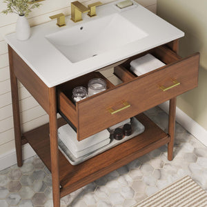 Modway Furniture Zaire 30" Bathroom Vanity by Modway – Sleek Mid-Century Modern Design with Integrated Basin & Storage Walnut White EEI-6662-WAL-WHI