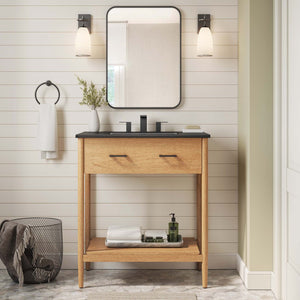 Modway Furniture Zaire 30" Bathroom Vanity - Mid-Century Modern Design with Integrated Ceramic Basin & Storage Solutions Natural Black EEI-6663-NAT-BLK
