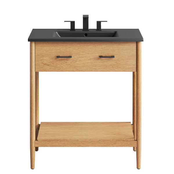 Modway Furniture Zaire 30" Bathroom Vanity - Mid-Century Modern Design with Integrated Ceramic Basin & Storage Solutions Natural Black EEI-6663-NAT-BLK