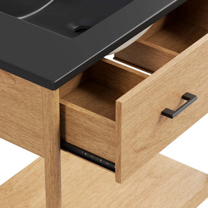 Modway Furniture Zaire 30" Bathroom Vanity - Mid-Century Modern Design with Integrated Ceramic Basin & Storage Solutions Natural Black EEI-6663-NAT-BLK