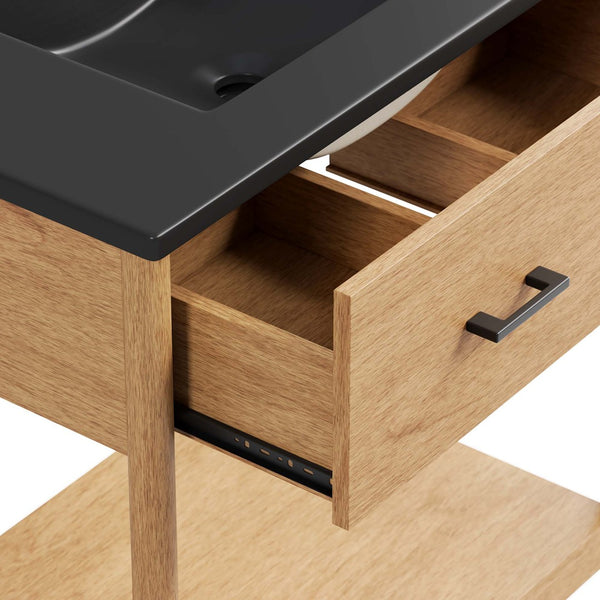 Modway Furniture Zaire 30" Bathroom Vanity - Mid-Century Modern Design with Integrated Ceramic Basin & Storage Solutions Natural Black EEI-6663-NAT-BLK