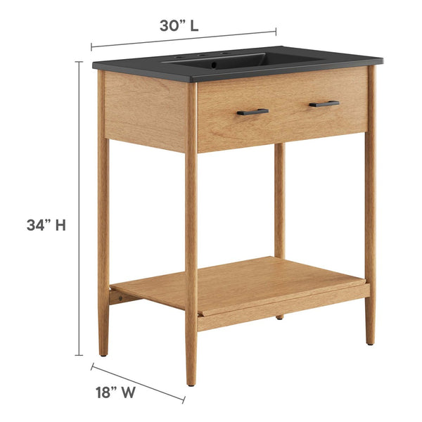 Modway Furniture Zaire 30" Bathroom Vanity - Mid-Century Modern Design with Integrated Ceramic Basin & Storage Solutions Natural Black EEI-6663-NAT-BLK