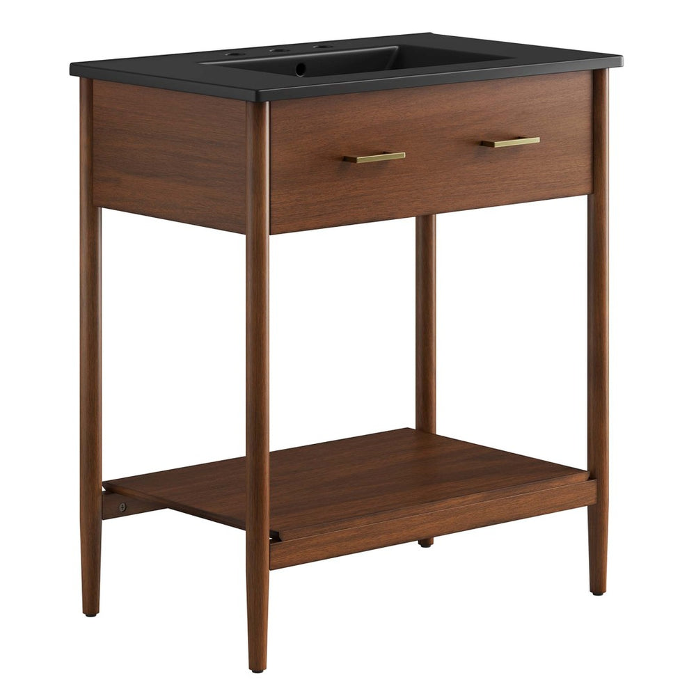 Modway Furniture Zaire 30" Bathroom Vanity - Mid-Century Modern Design with Integrated Ceramic Basin & Storage Solutions Walnut Black EEI-6663-WAL-BLK
