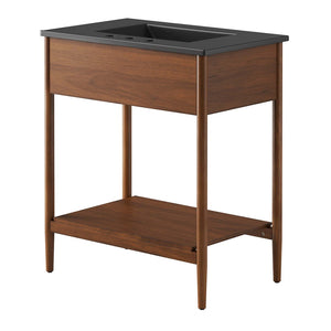 Modway Furniture Zaire 30" Bathroom Vanity - Mid-Century Modern Design with Integrated Ceramic Basin & Storage Solutions Walnut Black EEI-6663-WAL-BLK
