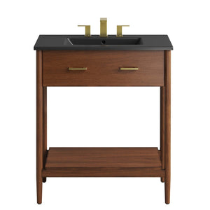 Modway Furniture Zaire 30" Bathroom Vanity - Mid-Century Modern Design with Integrated Ceramic Basin & Storage Solutions Walnut Black EEI-6663-WAL-BLK