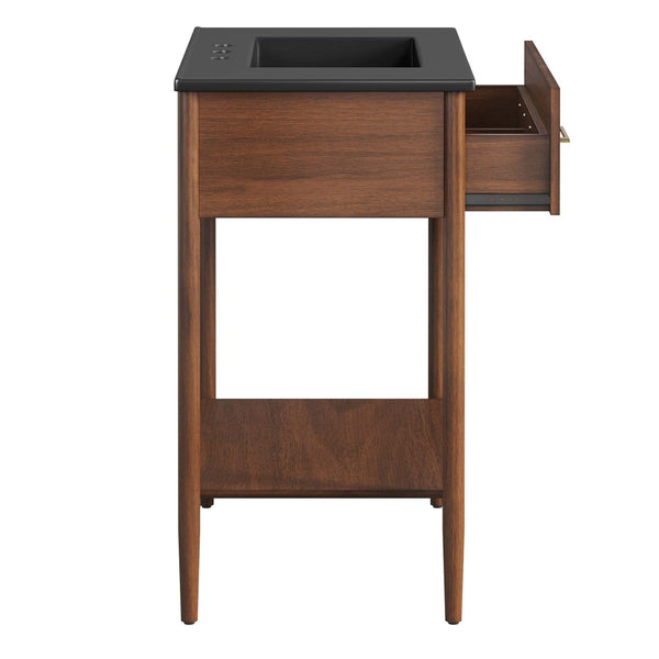 Modway Furniture Zaire 30" Bathroom Vanity - Mid-Century Modern Design with Integrated Ceramic Basin & Storage Solutions Walnut Black EEI-6663-WAL-BLK