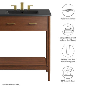 Modway Furniture Zaire 30" Bathroom Vanity - Mid-Century Modern Design with Integrated Ceramic Basin & Storage Solutions Walnut Black EEI-6663-WAL-BLK