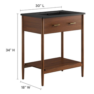 Modway Furniture Zaire 30" Bathroom Vanity - Mid-Century Modern Design with Integrated Ceramic Basin & Storage Solutions Walnut Black EEI-6663-WAL-BLK