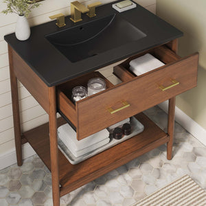 Modway Furniture Zaire 30" Bathroom Vanity - Mid-Century Modern Design with Integrated Ceramic Basin & Storage Solutions Walnut Black EEI-6663-WAL-BLK