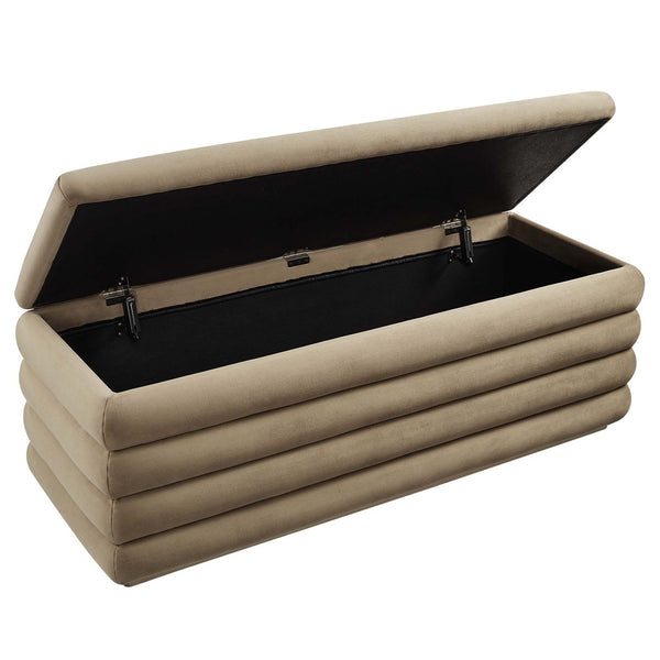 Modway Furniture Mezzo Upholstered Storage Bench in Performance Velvet – Stylish, Comfortable, and Space-Saving Design Taupe EEI-6664-TAU