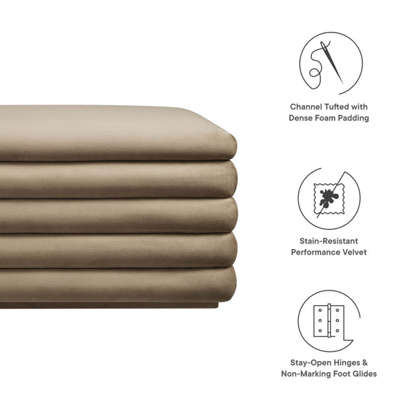 Modway Furniture Mezzo Upholstered Storage Bench in Performance Velvet – Stylish, Comfortable, and Space-Saving Design Taupe EEI-6664-TAU