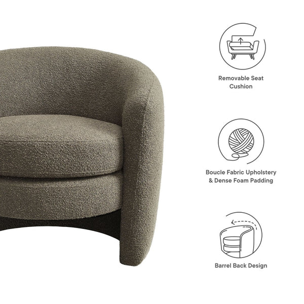 Modway Furniture Affinity Upholstered Boucle Fabric Armchair - Elegant Curved Design for Cozy Living Room Comfort Pebble EEI-6666-PEB