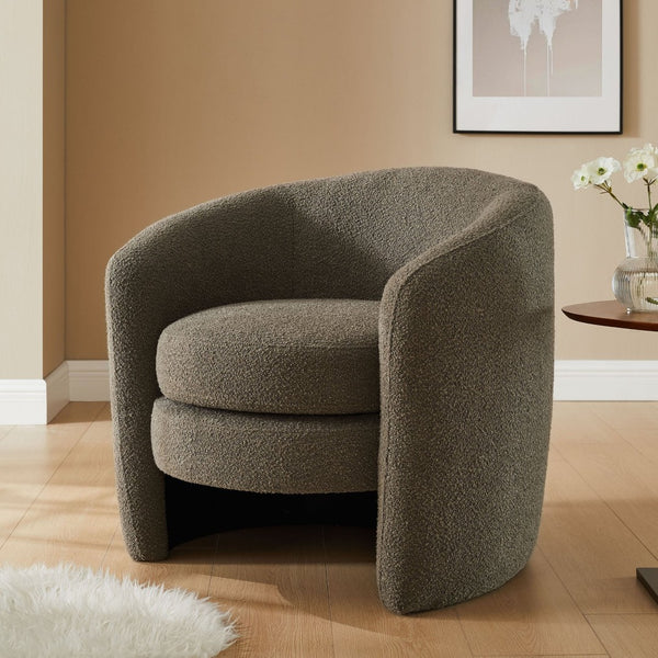 Modway Furniture Affinity Upholstered Boucle Fabric Armchair - Elegant Curved Design for Cozy Living Room Comfort Pebble EEI-6666-PEB