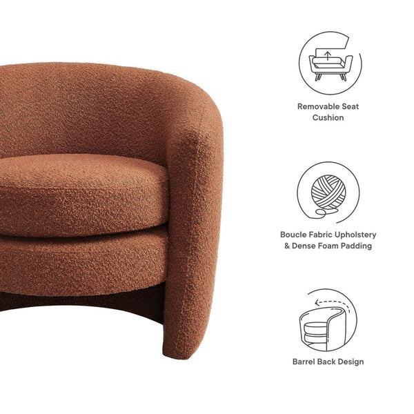 Modway Furniture Affinity Upholstered Boucle Fabric Armchair - Elegant Curved Design for Cozy Living Room Comfort Rust EEI-6666-RUS