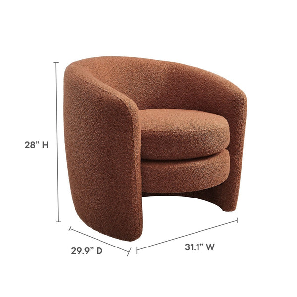 Modway Furniture Affinity Upholstered Boucle Fabric Armchair - Elegant Curved Design for Cozy Living Room Comfort Rust EEI-6666-RUS