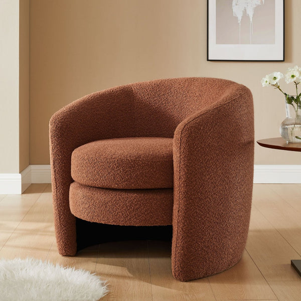 Modway Furniture Affinity Upholstered Boucle Fabric Armchair - Elegant Curved Design for Cozy Living Room Comfort Rust EEI-6666-RUS