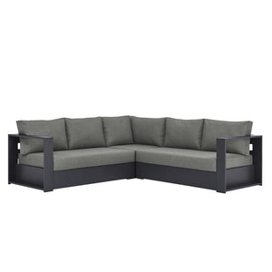 Modway Furniture Tahoe 3-Piece Outdoor Patio Sectional Sofa Set with Durable Aluminum Frame and Comfortable Cushions Gray Charcoal EEI-6668-GRY-CHA
