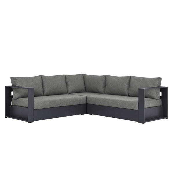 Modway Furniture Tahoe 3-Piece Outdoor Patio Sectional Sofa Set with Durable Aluminum Frame and Comfortable Cushions Gray Charcoal EEI-6668-GRY-CHA
