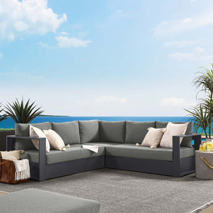 Modway Furniture Tahoe 3-Piece Outdoor Patio Sectional Sofa Set with Durable Aluminum Frame and Comfortable Cushions Gray Charcoal EEI-6668-GRY-CHA