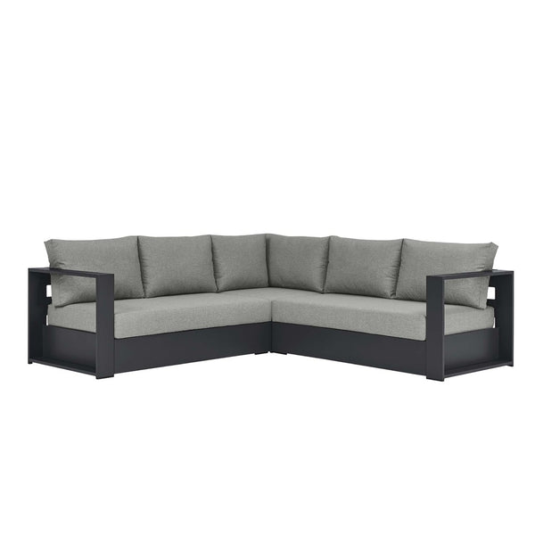 Modway Furniture Tahoe 3-Piece Outdoor Patio Sectional Sofa Set with Durable Aluminum Frame and Comfortable Cushions Gray Gray EEI-6668-GRY-GRY