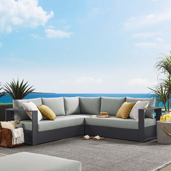 Modway Furniture Tahoe 3-Piece Outdoor Patio Sectional Sofa Set with Durable Aluminum Frame and Comfortable Cushions Gray Gray EEI-6668-GRY-GRY