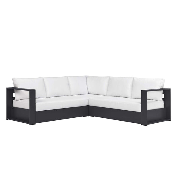 Modway Furniture Tahoe 3-Piece Outdoor Patio Sectional Sofa Set with Durable Aluminum Frame and Comfortable Cushions Gray White EEI-6668-GRY-WHI