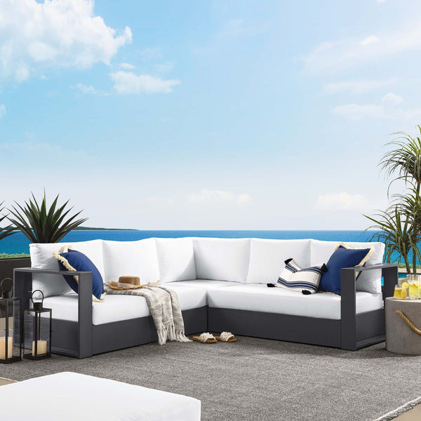 Modway Furniture Tahoe 3-Piece Outdoor Patio Sectional Sofa Set with Durable Aluminum Frame and Comfortable Cushions Gray White EEI-6668-GRY-WHI
