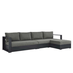Modway Furniture Tahoe 3-Piece Outdoor Patio Sectional Sofa Set - Durable Powder-Coated Aluminum for Modern Comfort Gray Charcoal EEI-6671-GRY-CHA