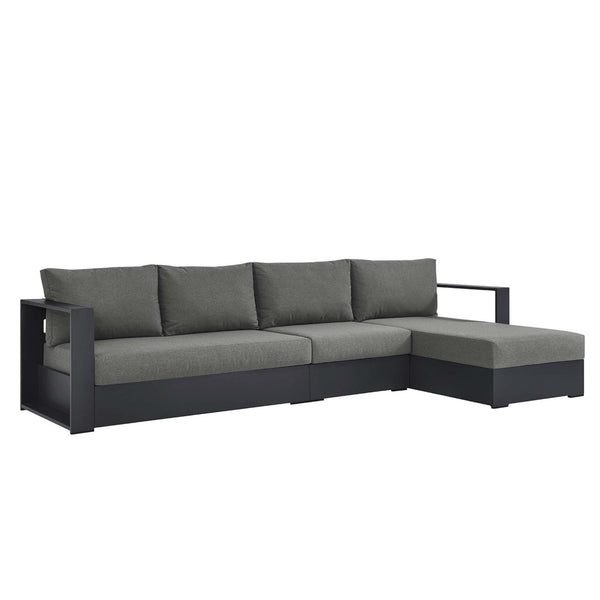 Modway Furniture Tahoe 3-Piece Outdoor Patio Sectional Sofa Set - Durable Powder-Coated Aluminum for Modern Comfort Gray Charcoal EEI-6671-GRY-CHA