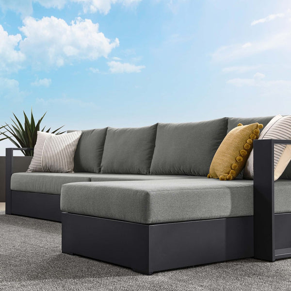 Modway Furniture Tahoe 3-Piece Outdoor Patio Sectional Sofa Set - Durable Powder-Coated Aluminum for Modern Comfort Gray Charcoal EEI-6671-GRY-CHA