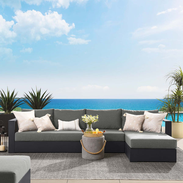 Modway Furniture Tahoe 3-Piece Outdoor Patio Sectional Sofa Set - Durable Powder-Coated Aluminum for Modern Comfort Gray Charcoal EEI-6671-GRY-CHA