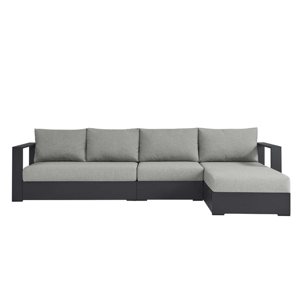 Modway Furniture Tahoe 3-Piece Outdoor Patio Sectional Sofa Set - Durable Powder-Coated Aluminum for Modern Comfort Gray Gray EEI-6671-GRY-GRY
