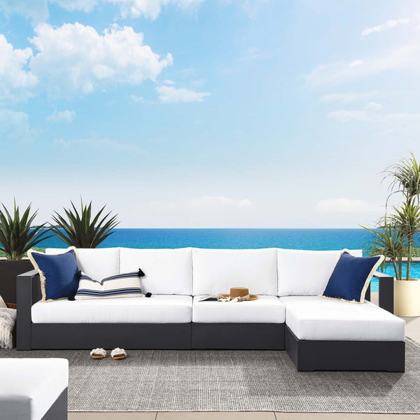 Modway Furniture Tahoe 3-Piece Outdoor Patio Sectional Sofa Set - Durable Powder-Coated Aluminum for Modern Comfort Gray White EEI-6671-GRY-WHI