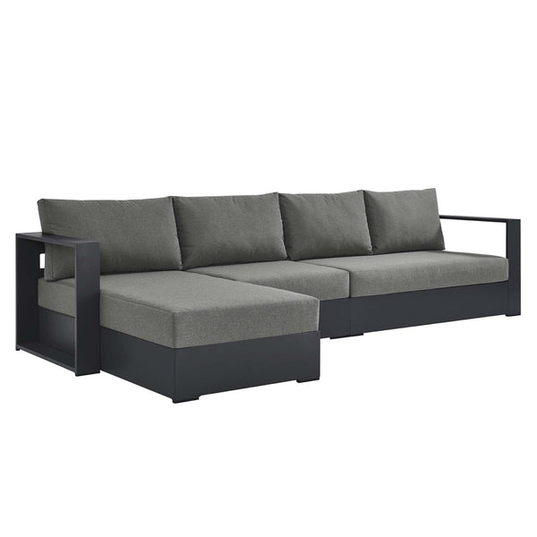 Modway Furniture Tahoe 3-Piece Outdoor Aluminum Chaise Sectional Sofa Set - Modern Comfort for Patios & Decks Gray Charcoal EEI-6672-GRY-CHA