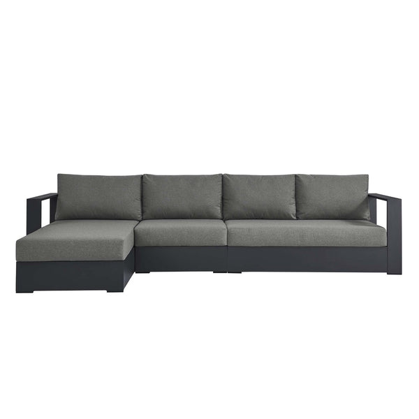Modway Furniture Tahoe 3-Piece Outdoor Aluminum Chaise Sectional Sofa Set - Modern Comfort for Patios & Decks Gray Charcoal EEI-6672-GRY-CHA